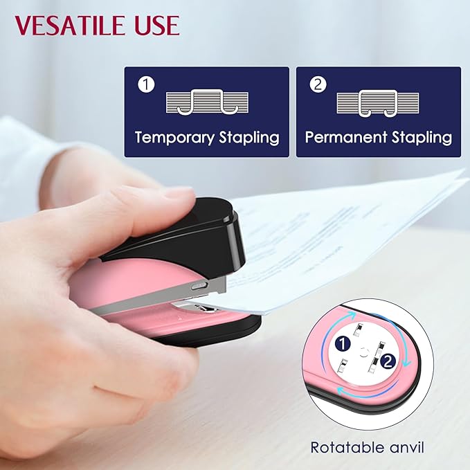 Metal Stapler Heavy Duty 50 Sheet Capacity with 1750 Staples and Staple Remover, Pink Stapler Full Strip Staplers for Desk, No Jam, Non-Slip Office Stapler with Staples for Office & Classroom, Pink