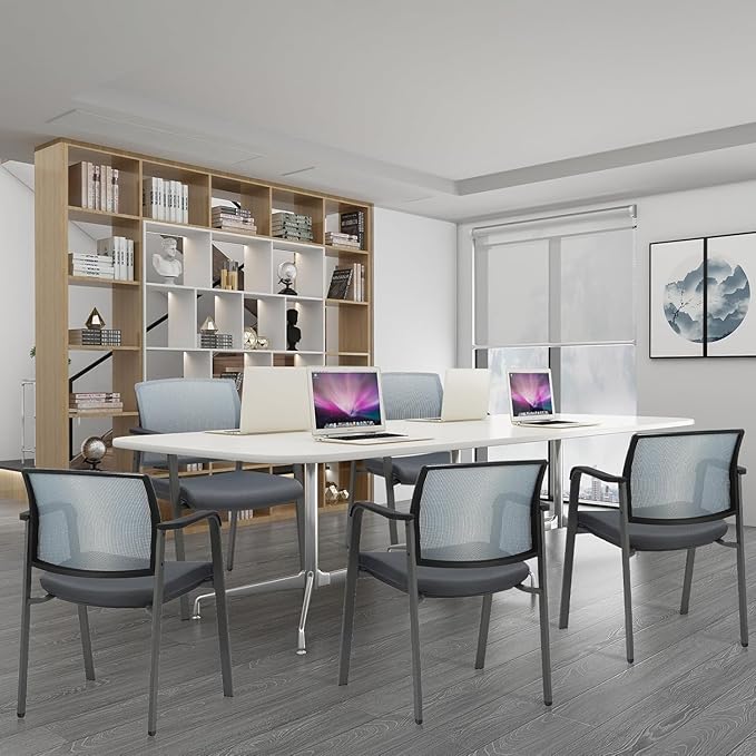 CLATINA Mesh Back Stacking Arm Chairs with Upholstered Fabric Seat and Ergonomic Lumbar Support for Office School Church Guest Reception Grey (Gray-8 Pack)