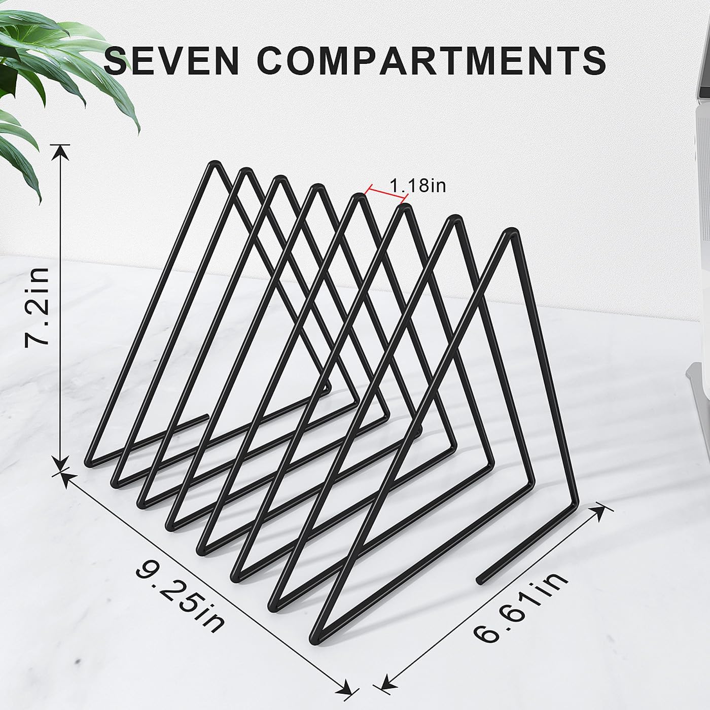 2 Pcs Triangle Desk File Organizer, 7 Slots Desktop Magazine Holder File Sorter,Metal Documents Rack Bookshelf Organizer for Office School Home, Black