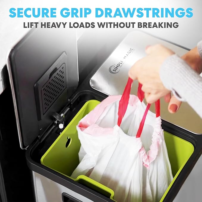 SIMPLI-MAGIC 8 Gallon Drawstring Trash Bags, 120 Pack – Tall Kitchen Garbage Bags, Custom Made with Premium Materials (White)