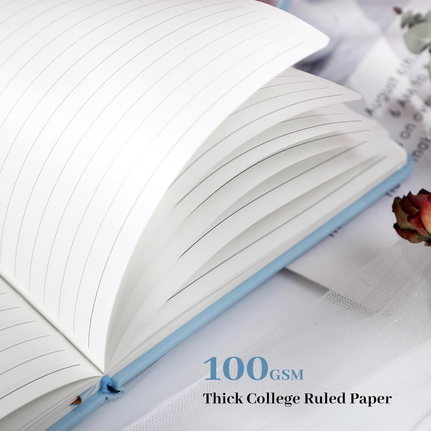 Lined Journal Notebook for Women Cute Leather Journaling Notebooks for Writing 192 Pages A5 Hardcover Aesthetic Floral Diary, 5.7 x 8.3 In, Blue