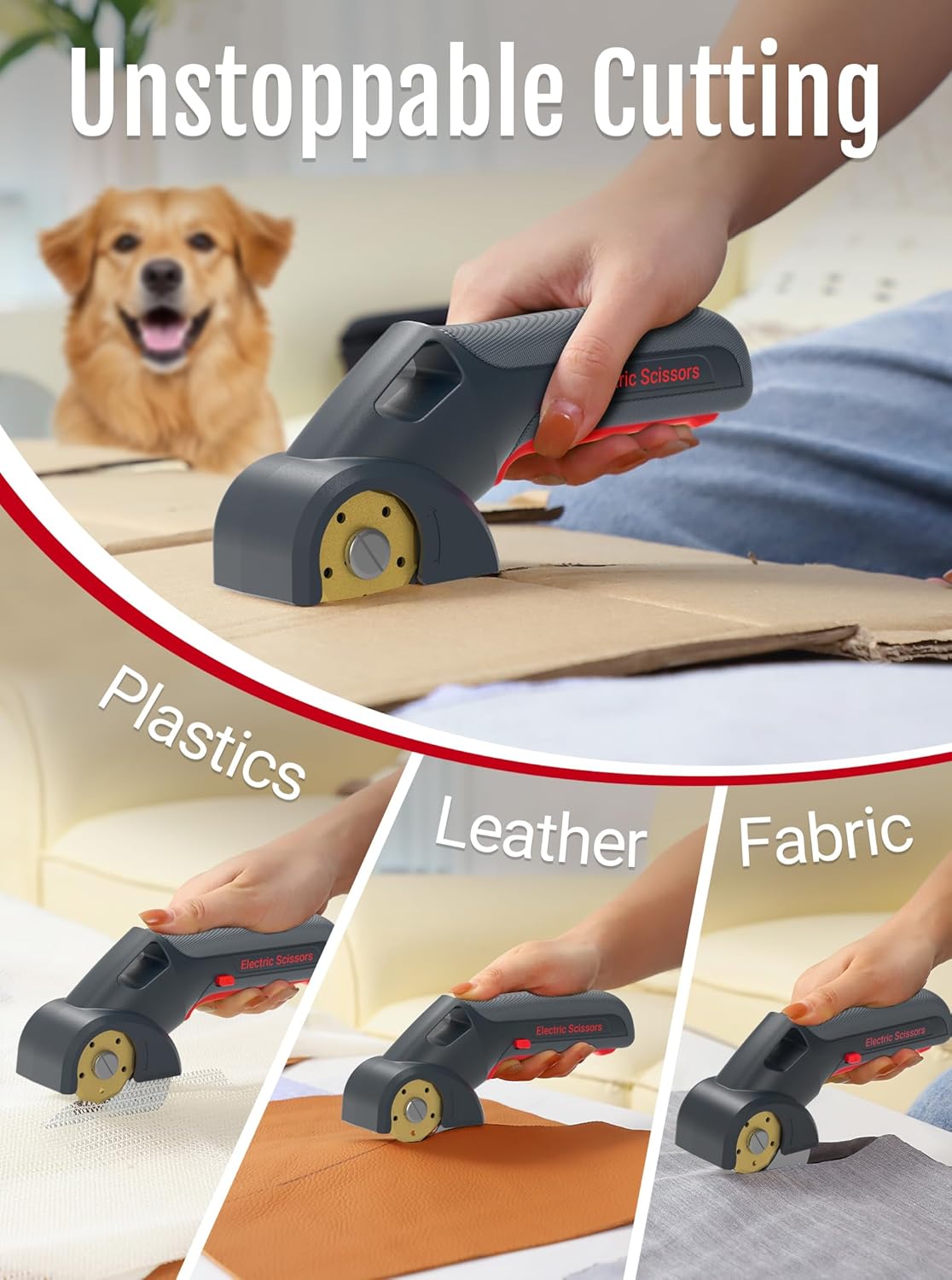 2025 NEW 4V Cordless Electric Scissors, Cardboard Cutter with 2 Titanium Blade, Safety Lock & Extra Blade, Rotary Cutter for Cardboard,Fabric,Plastic, Gifts for Men&Women - Light Grey