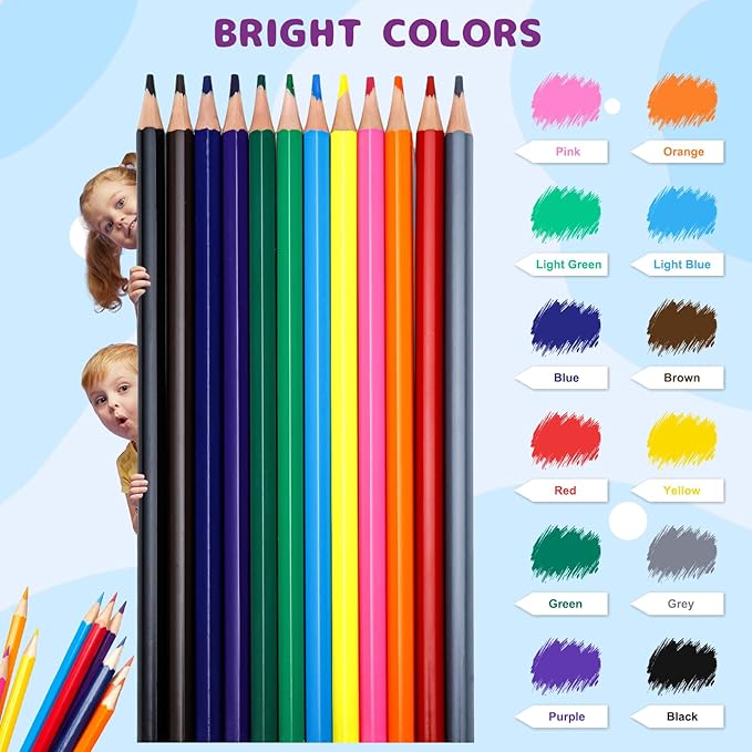 Premium Colored Pencils, Soft Core, 144 Count (Pack of 12), 12 Colors Pre-sharpened Color Pencils Bulk, Back to School Supplies, Classroom Prizes