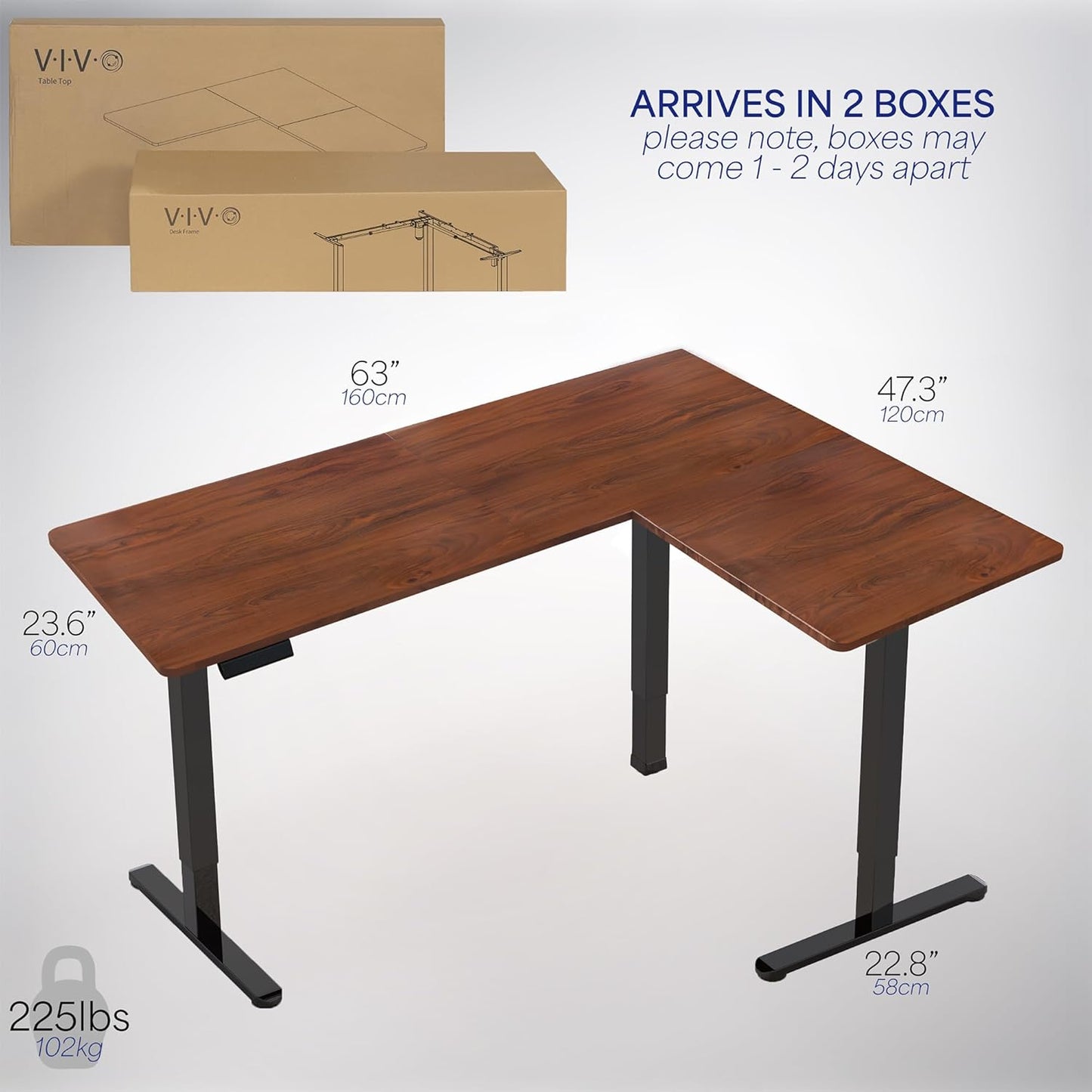 VIVO Electric Corner L-Shaped 63 x 47 in Standing Desk, Memory Height Adjustment, Dark Walnut Top Black Frame, DESK-E3CTD-47