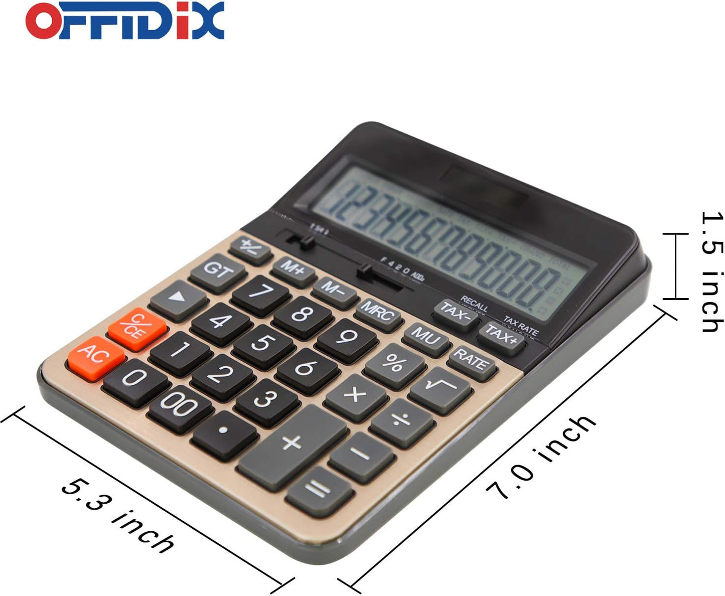 OFFIDIX Desktop Calculator with Large 12 Digit LCD Display, Solar Battery Dual Power, Perfect for Office, Home, School