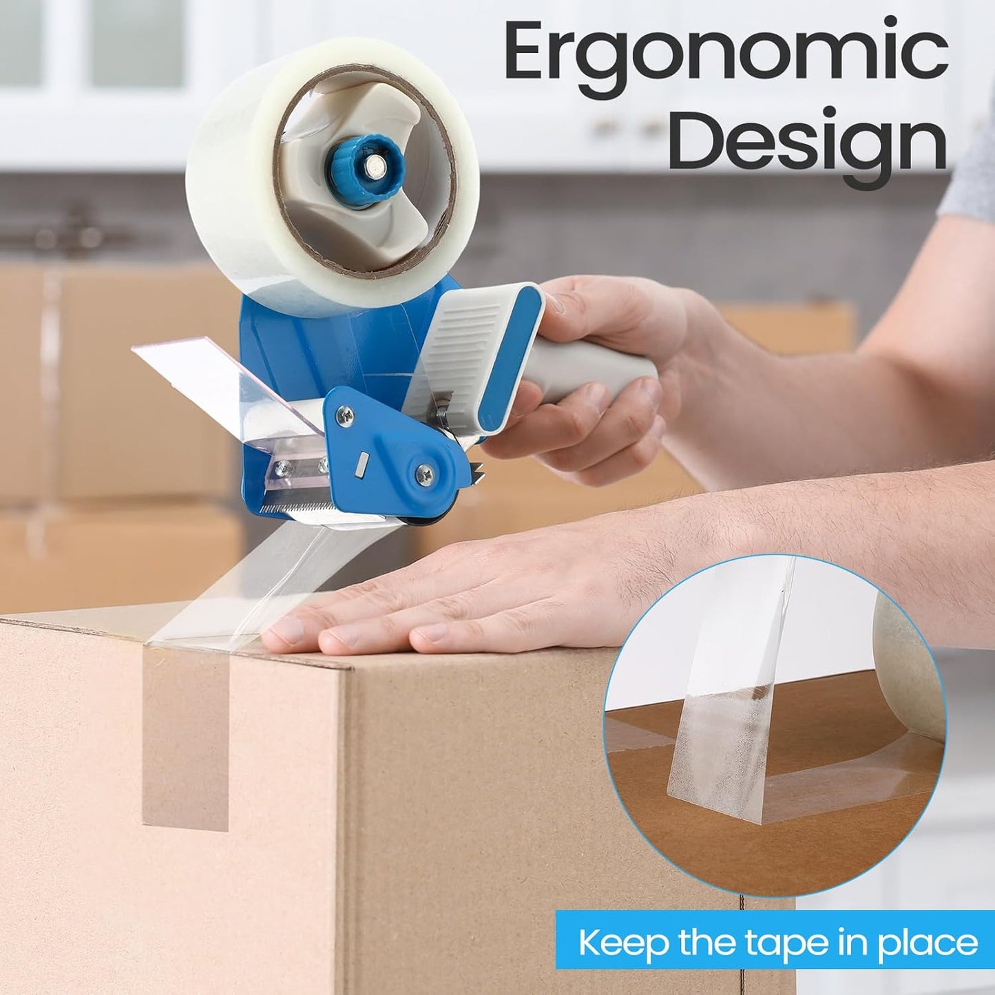 2 Pack Packing Tape Dispenser Gun with 12 Roll Packing Tape 2 Inch Gun 2.7 Mil Heavy Duty Packaging for Shipping, Moving, Carton and Box Sealing(Blue and White)