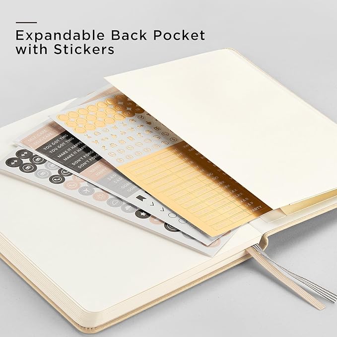 &And Per Se Dotted Journal Notebook, A5 Hardcover Leather Bullet Dotted Journal, 160 Pages 100 gsm Thick Dotted Paper,3 Stickers Included for Women Men, Work Office or School - 5.7'' x 8.3'' (Light