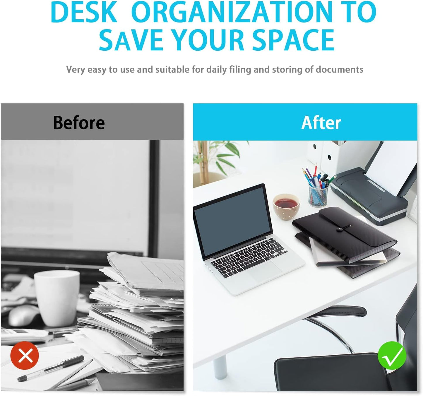 Expanding File Folder with 13 Pockets,Polypropylene, 12.99" x 9.45" x 1.1"for Work, School, Home, Office, Blackwhite(2Pack)