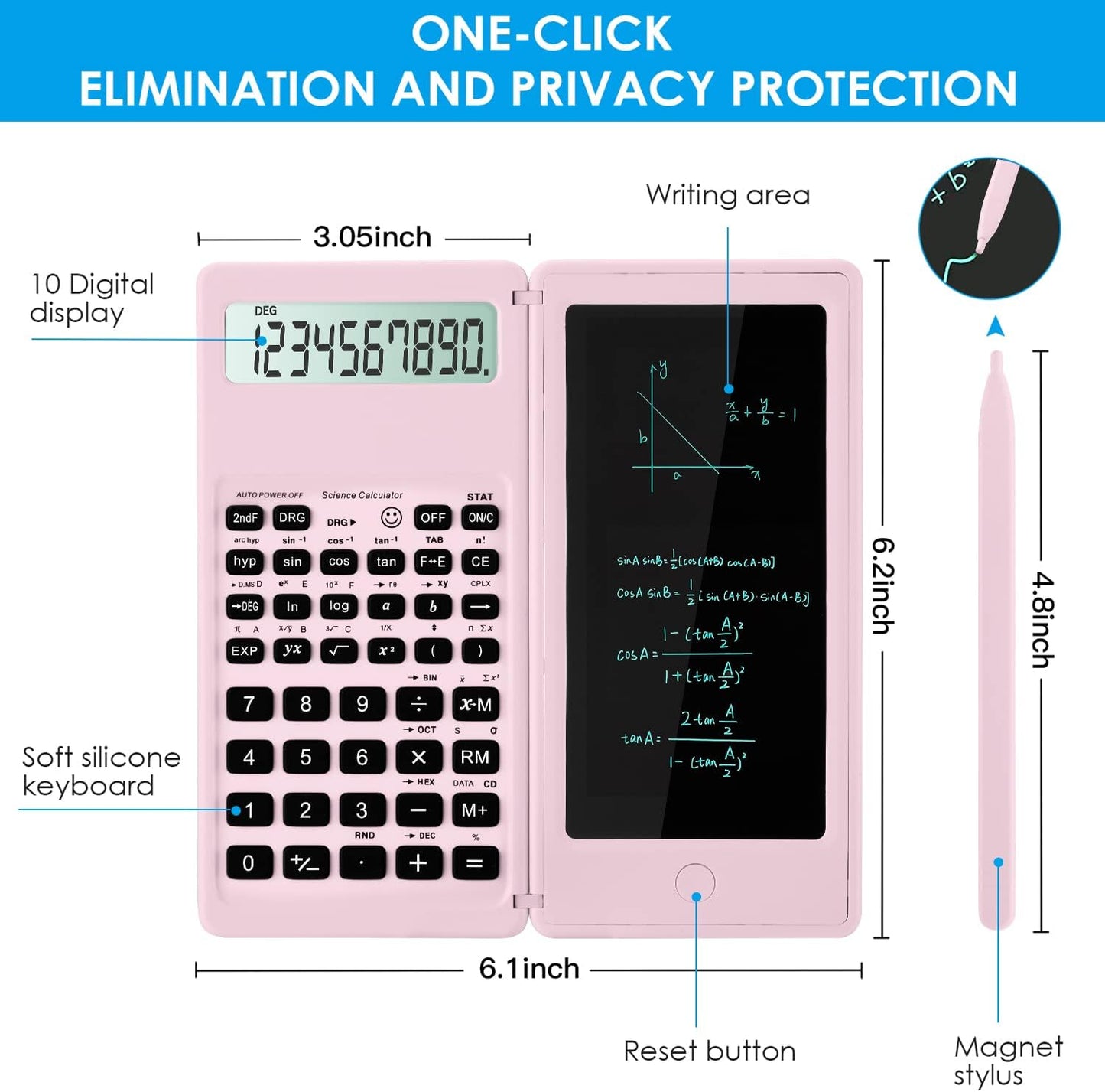 Scientific Calculators for Students, 10-Digit Large Screen, Math Calculator with Notepad, Classroom Must Haves for Middle High School Supplies & College (Pink
