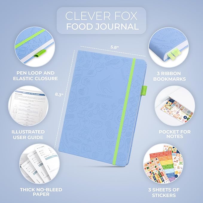Clever Fox Food Journal - Daily Food Diary, Meal Planner to Track Calories & Nutrients, Weight Tracker Notebook, A5 (Light Blue)