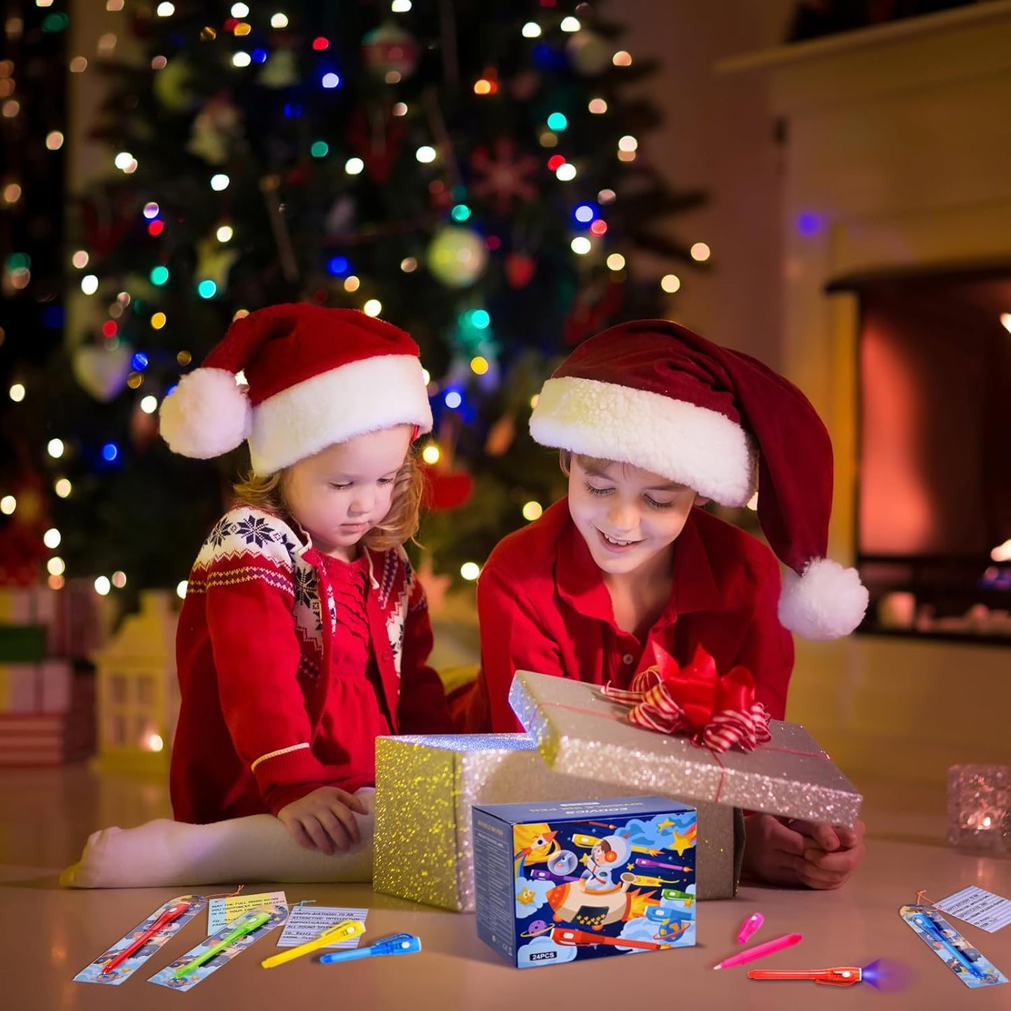 Invisible Ink Pens Gifts Cards. 24 Pack Spy Pen invisible pens with uv light for kids, Magic Pen for Secret Message, Birthday Party,Christmas, and Halloween Goodies Bags Toy(24PCS+Gifts Cards)