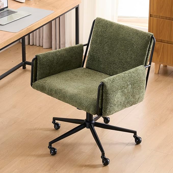 Kidol & Shellder Office Desk Chair Set of 4 with Arm, Swivel Adjustable Height with Wheels Comfortable Wide Seat for Home Office, Bedroom, Makeup Room, Green