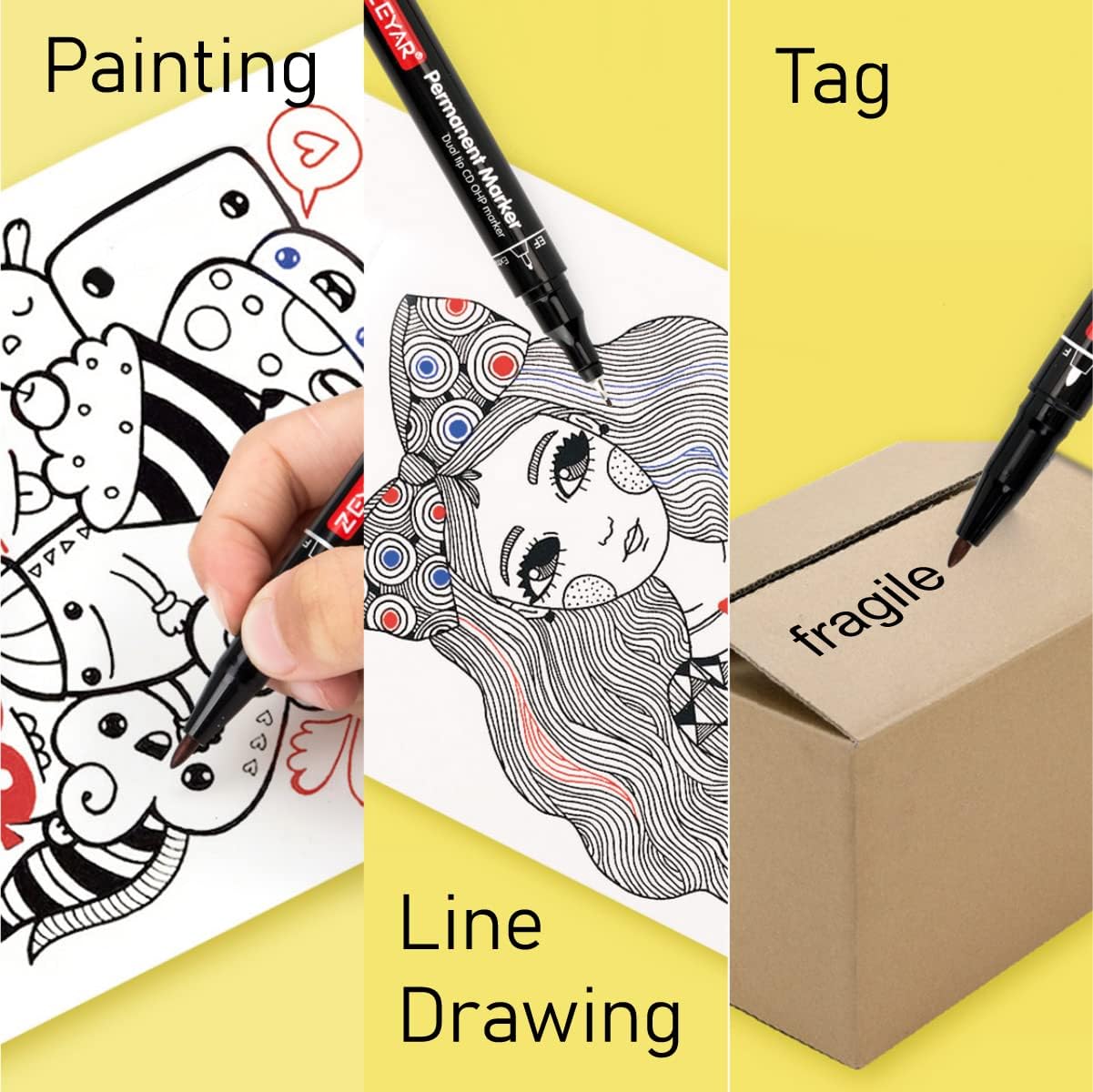 ZEYAR Twin Tip Permanent Markers, CD/DVD Markers, 4 Color, Ultra Fine Point and Fine Point for Signature and Marking (3 Black, 1 Red, 1 Green, 1 Blue)