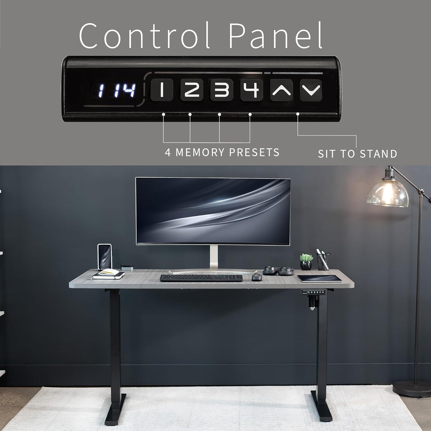 VIVO Electric 60 x 30 in Standing Desk, Memory Height Adjustment, 1B Series, Dark Gray Top Black Frame, DESK-KIT-1B6G-30