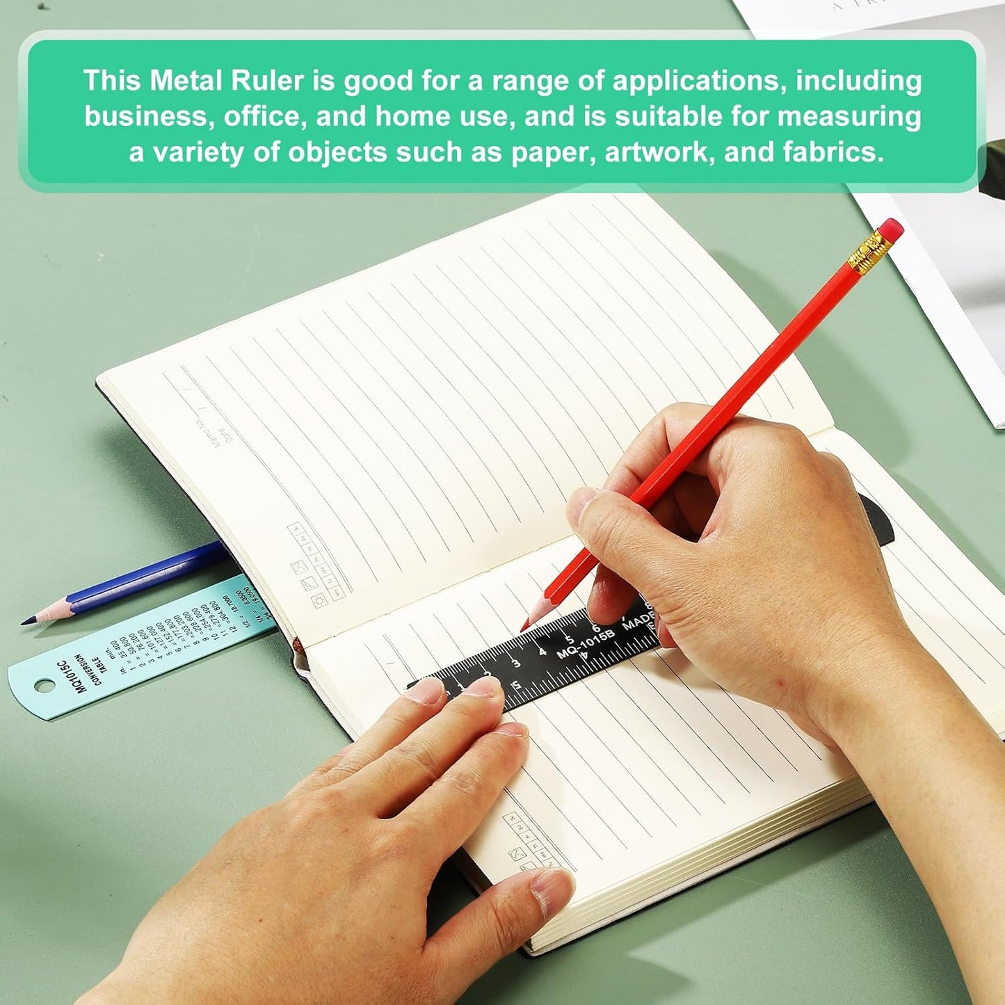 PATIKIL 20cm/8" Metal Ruler, 2 Pack Aluminum Alloy Rulers with Centimeters, Millimeters, Inches and Conversion Table Straight Edge Ruler for Writing Machinist Drafting, Pink