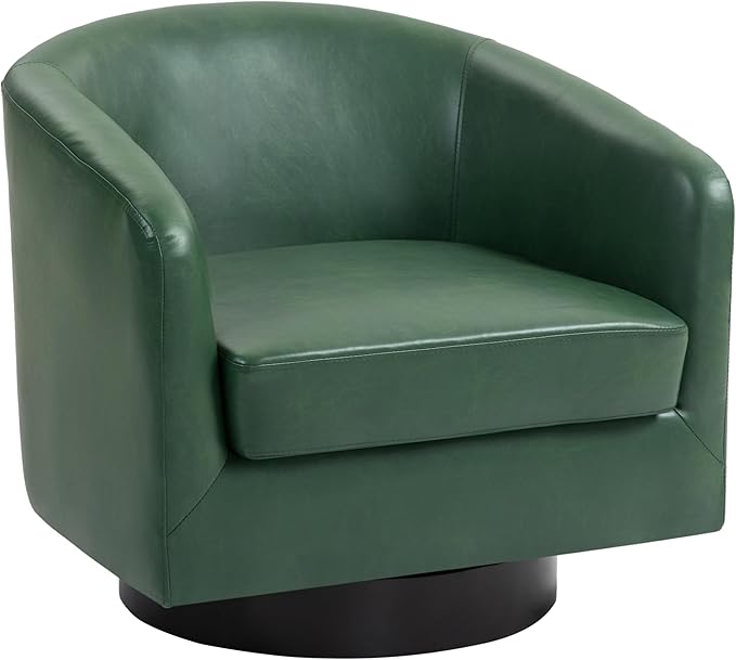 UIXE Faux Leather Swivel Accent Chairs Set of 2, Modern Upholstered Barrel Chairs for Living Room, Comfy Round Armchair Single Sofa Bedroom Reading Seat - 31" W, Green