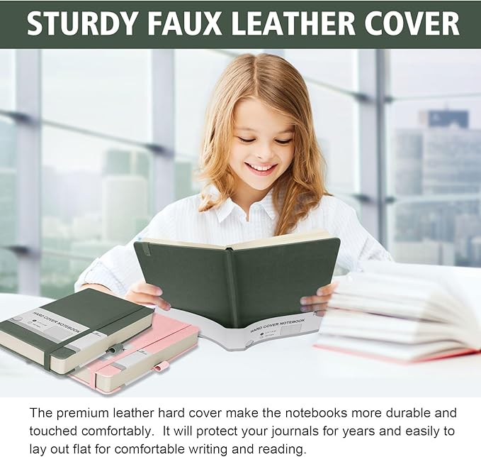 Lined Journal Notebook, 360 Numbered Pages(With page number), Thick Journal for Writing A5 College Ruled Notebook, 100gsm Lined Paper, Leather Hardcover, 5.75'' X 8.38''-Morandi Green