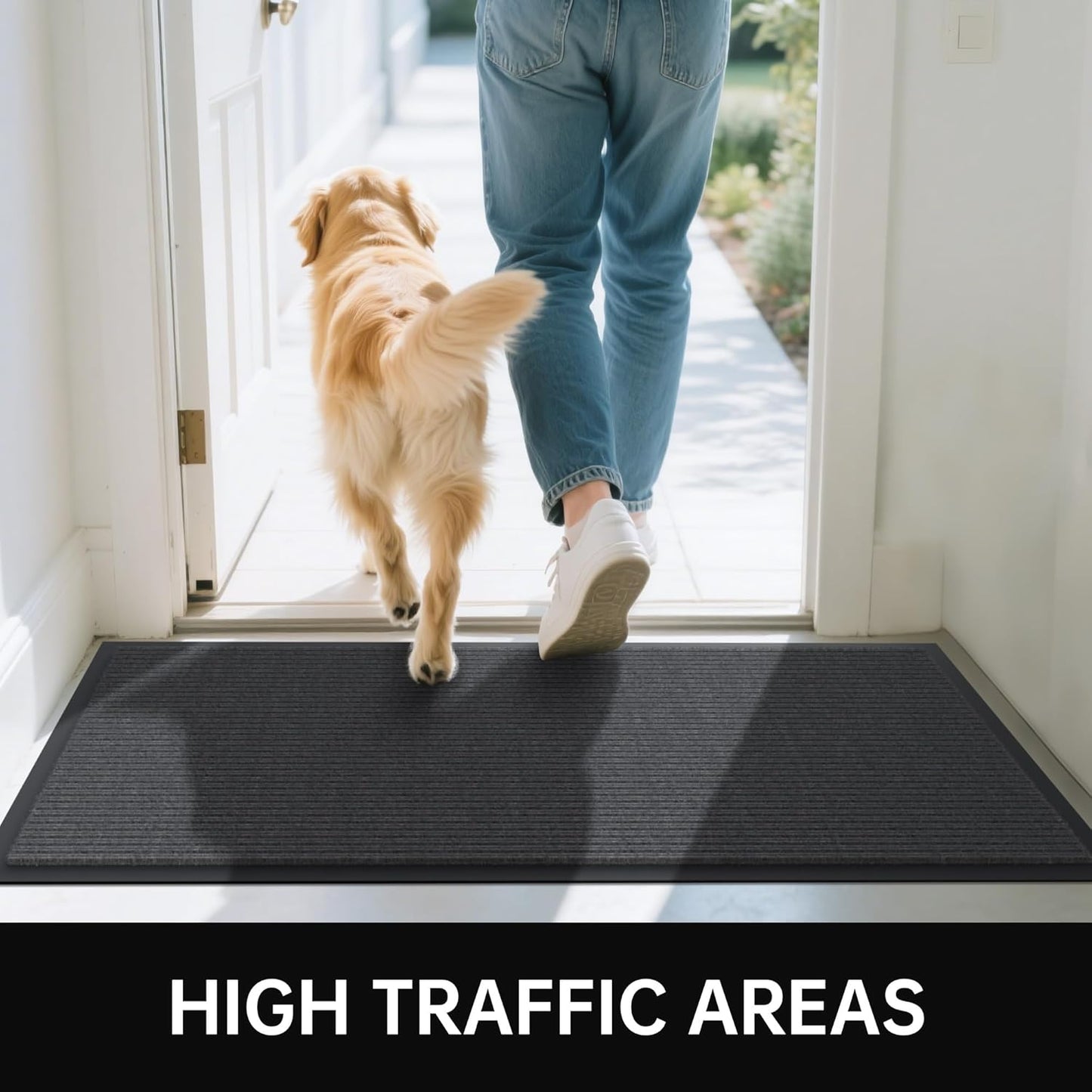 Front Door Mat, 3' x 4' Heavy Duty Indoor Outdoor Door Mat for Entryway, Commercial Door Mats Entrance, Low Profile Welcome Mats Non-Slip, Durable Rubber Backing Entry Mat for Patio, Home