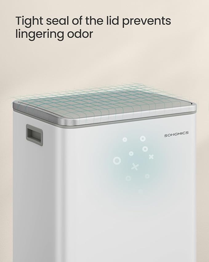 SONGMICS Trash Can, 13-Gallon Gabbage Can, with 15 Trash Bags, Steel, with Soft-Close Lid, Removable Inner Bucket, Handles, Cloud White ULTB595W01V1