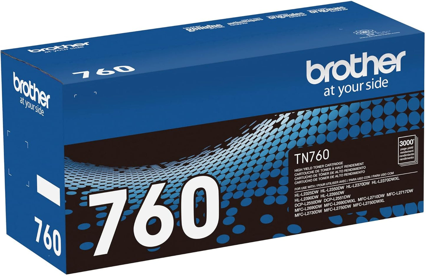 Brother Genuine TN760 High Yield Black Toner Cartridge, (For use with MFC-L2710DW MFC-L2750DW HL-L2350DW HL-L2370DW HL-L2395DW HL-L2390DW DCP-L2550DW Printers)