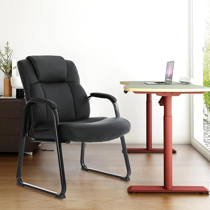 CLATINA Big & Tall 500 lb. Guest Chair, Leather Reception Chairs with Sled Base and Padded Arm Rest for Waiting Room Office Home and Meeting Conference-Black (8 Pack)