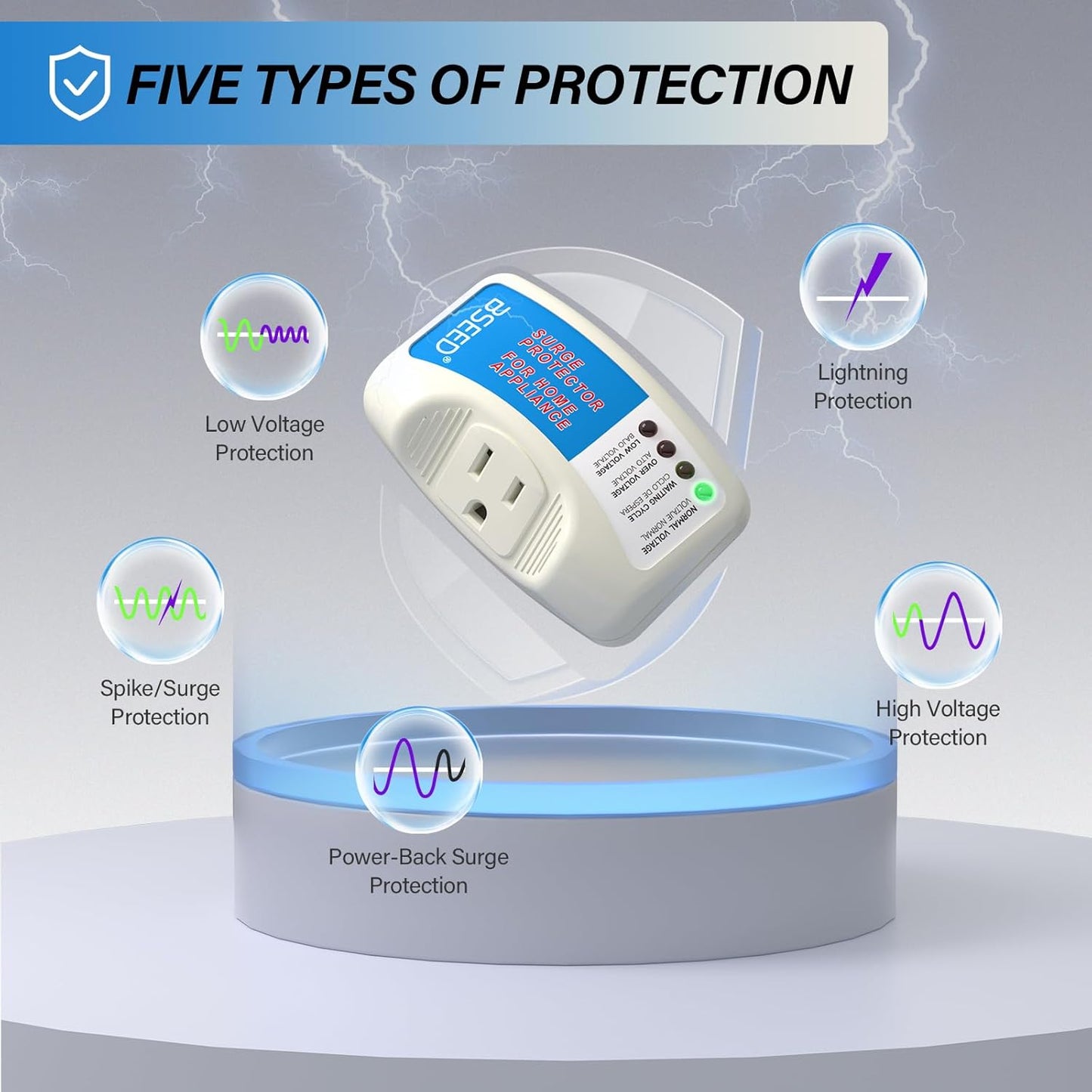 BSEED Voltage Protector, Single Outlet Surge Protector for Valuable Home Appliance Multi-Function Plug with Protection Wall Mount Power Suppressor for TV/PC/Refrigerator, 15A,125V, 1875W, 4 Pack