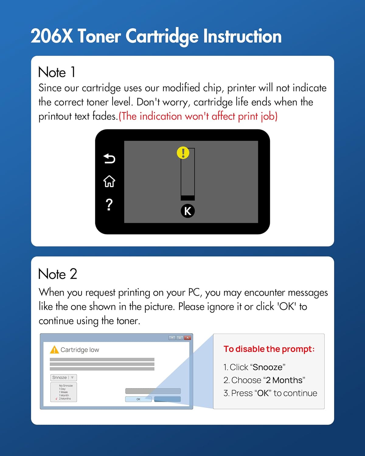 206X Black Toner Cartridge Replacement for 206X 206A Black to use with Color Pro MFP M283fdw M283cdw M283fdn M282nw M255dw M255nw M283 M255 Printer(W2110X W2110A, 2 Packs)