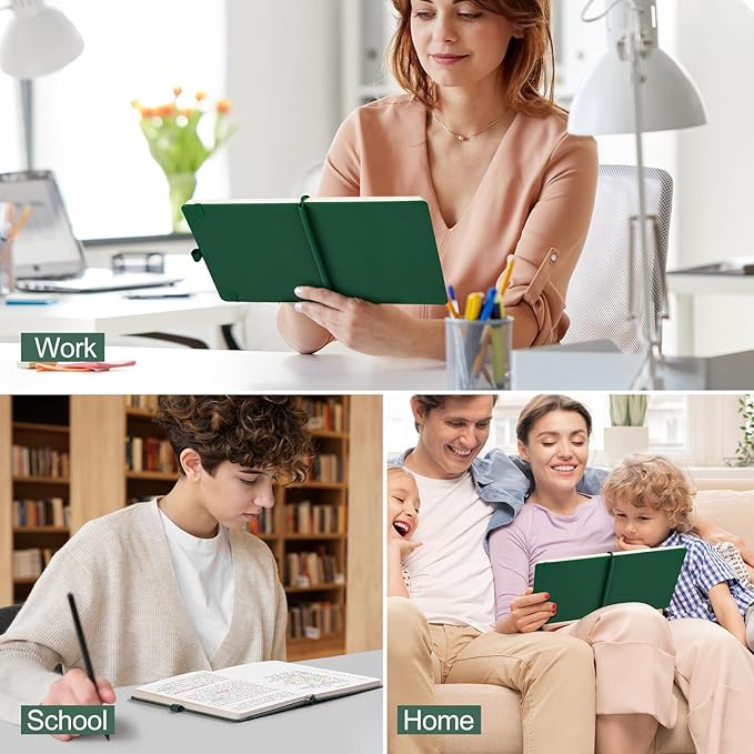 AHGXG Wide Ruled Notebook for School - Lined Journal for Women Men, 192 Numbered Pages, 100 GSM Thick Paper, A5 Hardcover Leather Notebook for Work, Writing, 5.7"×8.3" - Gray Blue