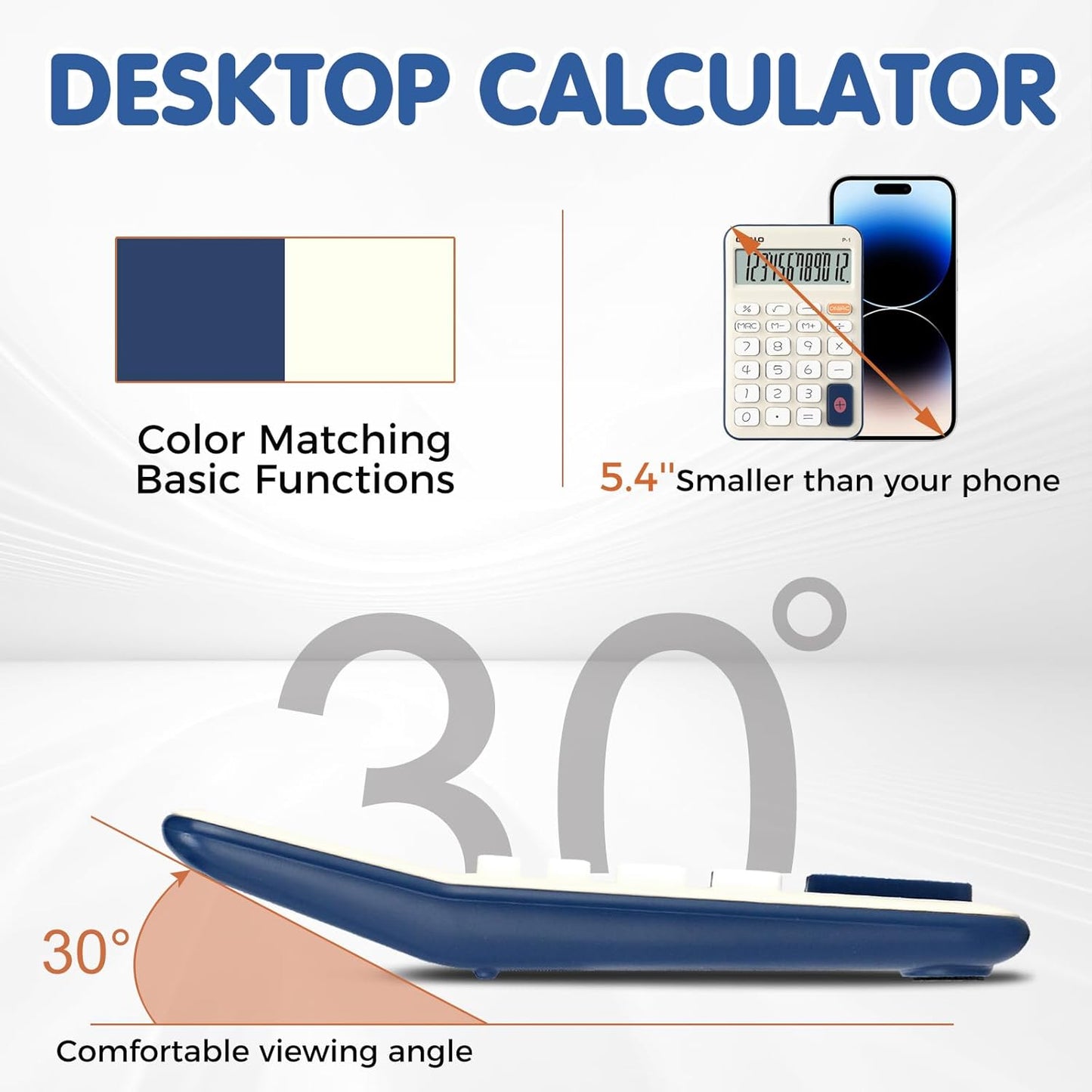 Pendancy Small Desk Calculator Cute, 12 Digit LCD Display, Basic Function, Auto-Sleep, 4.7"x2.9" Pocket-Sized Design Handheld Calculators Desktop, for Office, School, Business & Travel(OS-P1 Blue)