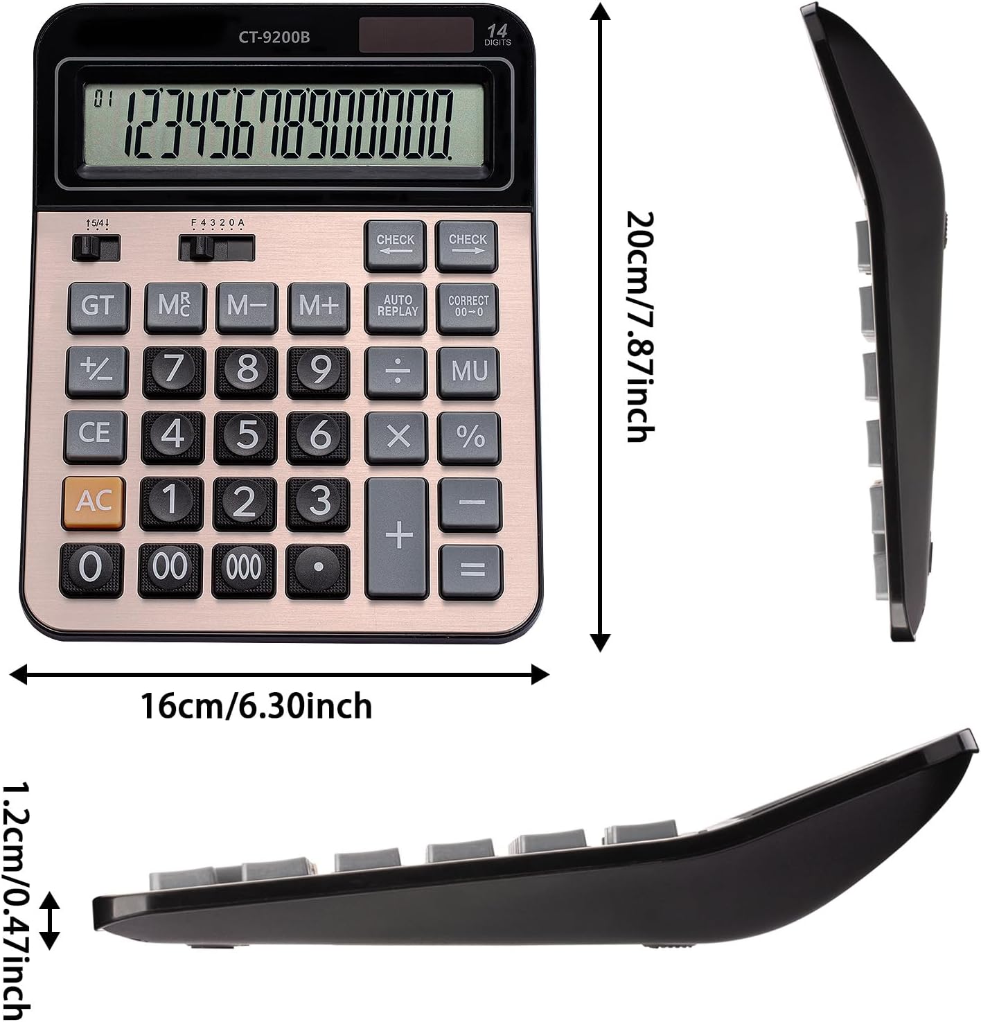 Large Computer Electronic Calculator Counter Solar & Battery Power 14 Digit Display Multi-Functional Big Button for Business Office School Calculating (HY-9200B)
