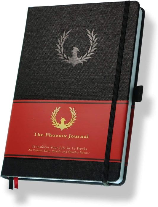 The Phoenix Journal - Best Daily Goal Planner, Organizer, & Calendar for Goal Setting, Gratitude, Happiness, & Productivity - Vision Board & Habit Tracking - 12 Weeks, Undated, Hardcover - Black