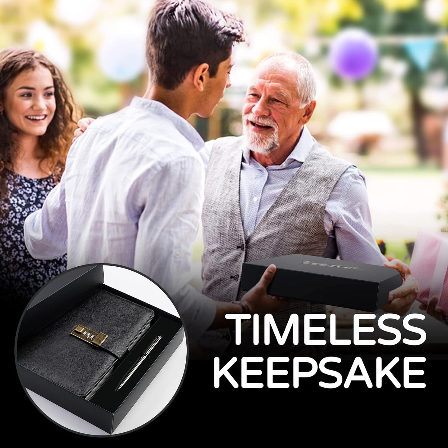 WEMATE Diary with Lock, A5 PU Leather Journal with Lock 240 Pages, Vintage Locks Journal Password Notebook with Pen, Locks Diary Planner Organizer for Men and Women, 8.6x5.8in Black