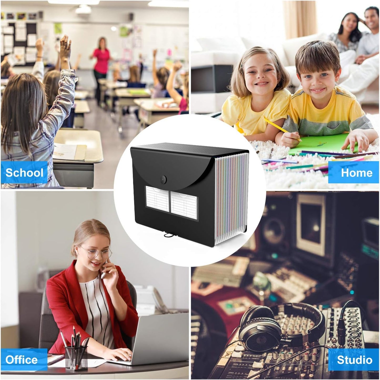 3 Pack Expanding File Folder with Blank Label, 12 Pocket Accordian File Organizer Document Storage Organizer, Desktop Accordion Folders File Keeper A4 Letter Size for Home School Office