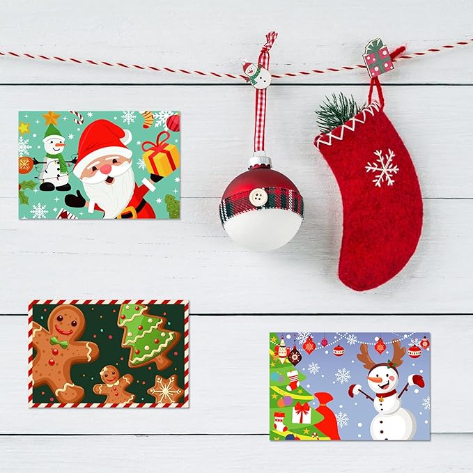 Junkin 80 Pack Christmas Cards Merry Christmas Greeting Cards Christmas Tree Snowman Santa Claus Postcards for Christmas Xmas Holiday Wishes Party Favors, 4 x 6 Inch