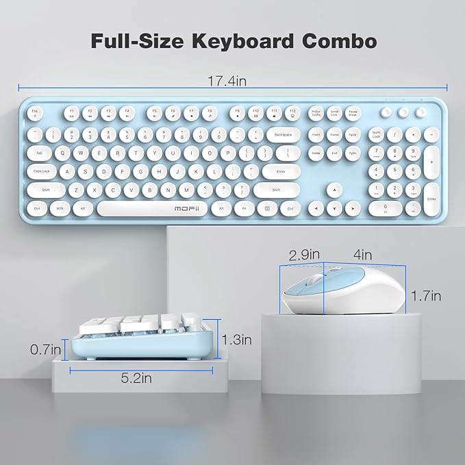 MOFII Wireless Keyboard and Mouse, Retro Full Size Typewriter Keyboard and 3 Adjustable DPI Mouse Combo for Windows 7/8/10, Laptop, Desktop, PC, Computer (Blue)