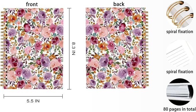 Vintage Spring Flowers Spiral Notebook 5.5x8.3,Retro Floral Cottagecore Notebook Journal for Work Office School Student Teacher,Gift for Flower Lovers
