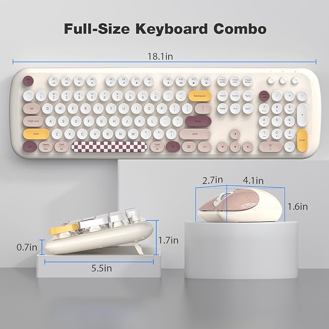 MOFII Wireless Keyboard and Mouse Combo, 2.4G Full-Size Retro Typewriter Computer Keyboard and 3 Level Adjustable Wireless Mouse for Windows, Mac OS Desktop/Laptop/PC
