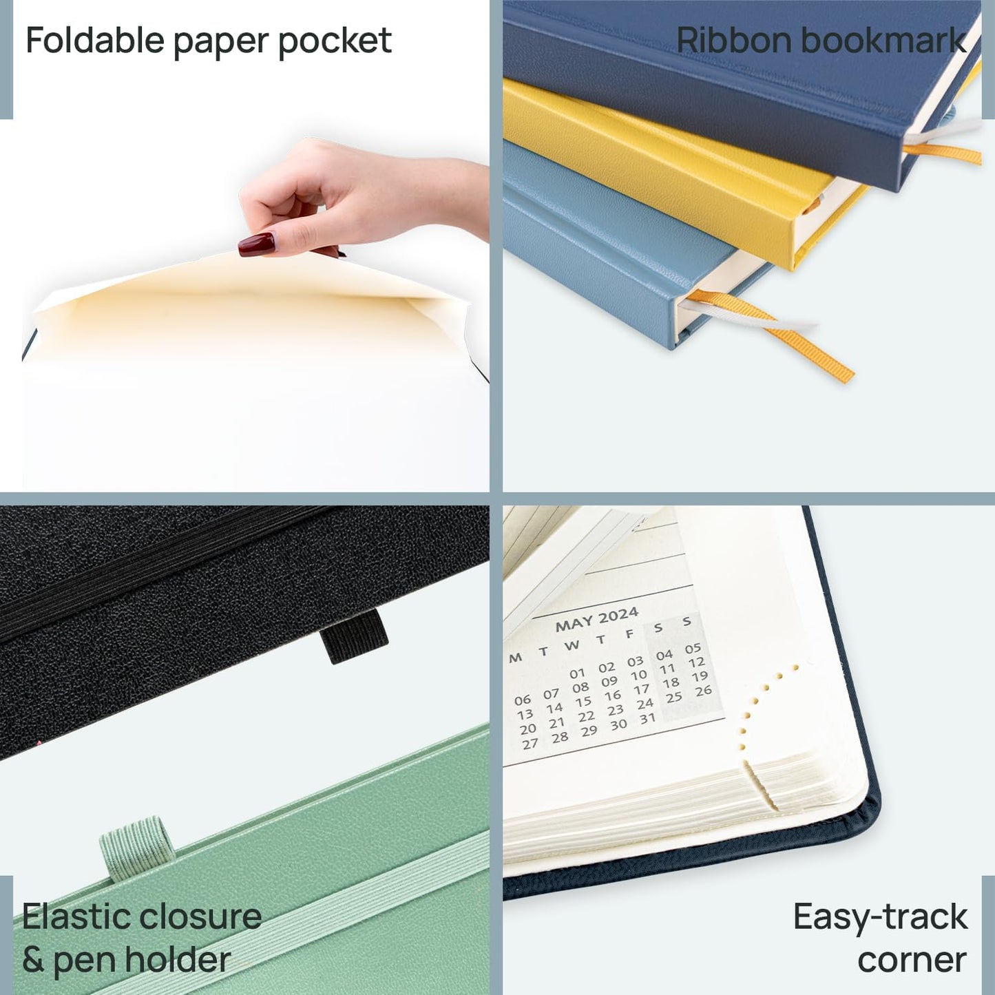 POPRUN 2026 Planner (Medium Size 8.5''x 6.5'' Hardcover) - Daily Weekly and Monthly Calendar Agenda 2026 Appointment Book with Hourly Time Slots, Monthly Tabs, 100 GSM - Haze Blue