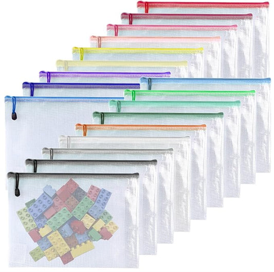 Oaimyy-11 x 14"-18 Pcs-Plastic Mesh Zipper Pouch Document Folders Bag Zip File Bags for Office Supplies,Home,Travel Storages,Puzzle Board Games Storage- (Multicolor)