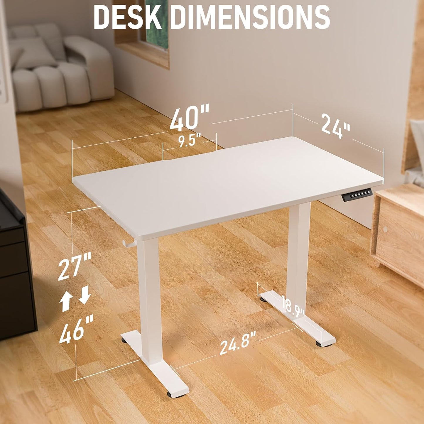 40 * 24 Electric Standing Desk, Adjustable Height Sit Stand Up Desk, Motorized Home Office Computer Gaming Workstation Desk