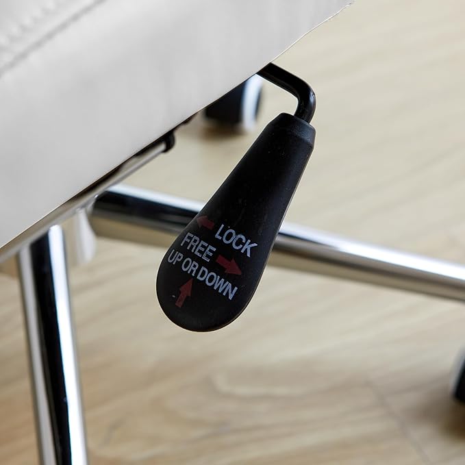 Livinia Modern Executive Office Chair with Patterned Back Design, Chrome & Leather Swivel Chair with High Back, Adjustable Height, Removable Armrests, and Wheels for Home Office (White(Chrome))