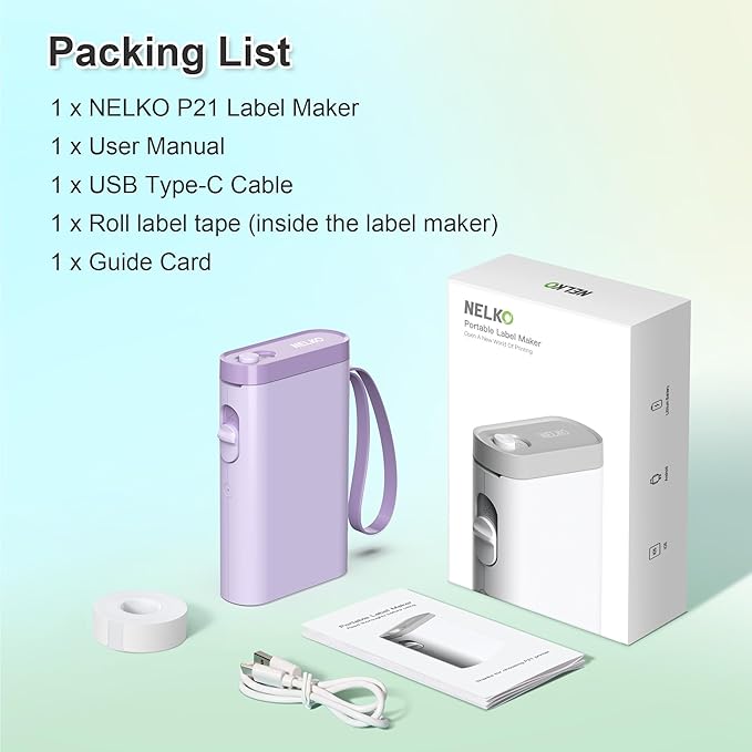 Nelko Label Maker Machine with Tape, P21 Bluetooth Label Printer, Wireless Mini Label Makers with Multiple Templates for Organizing Office Home, Purple