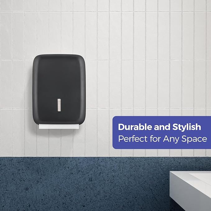 Commercial Paper Towel Dispenser Wall Mount with Lock – Fits 400+ Multifold/Trifold/Z-Fold/C-Fold Towels – Large Paper Towel Holder for Bathroom, Kitchen, Office, Home or Business (Black)