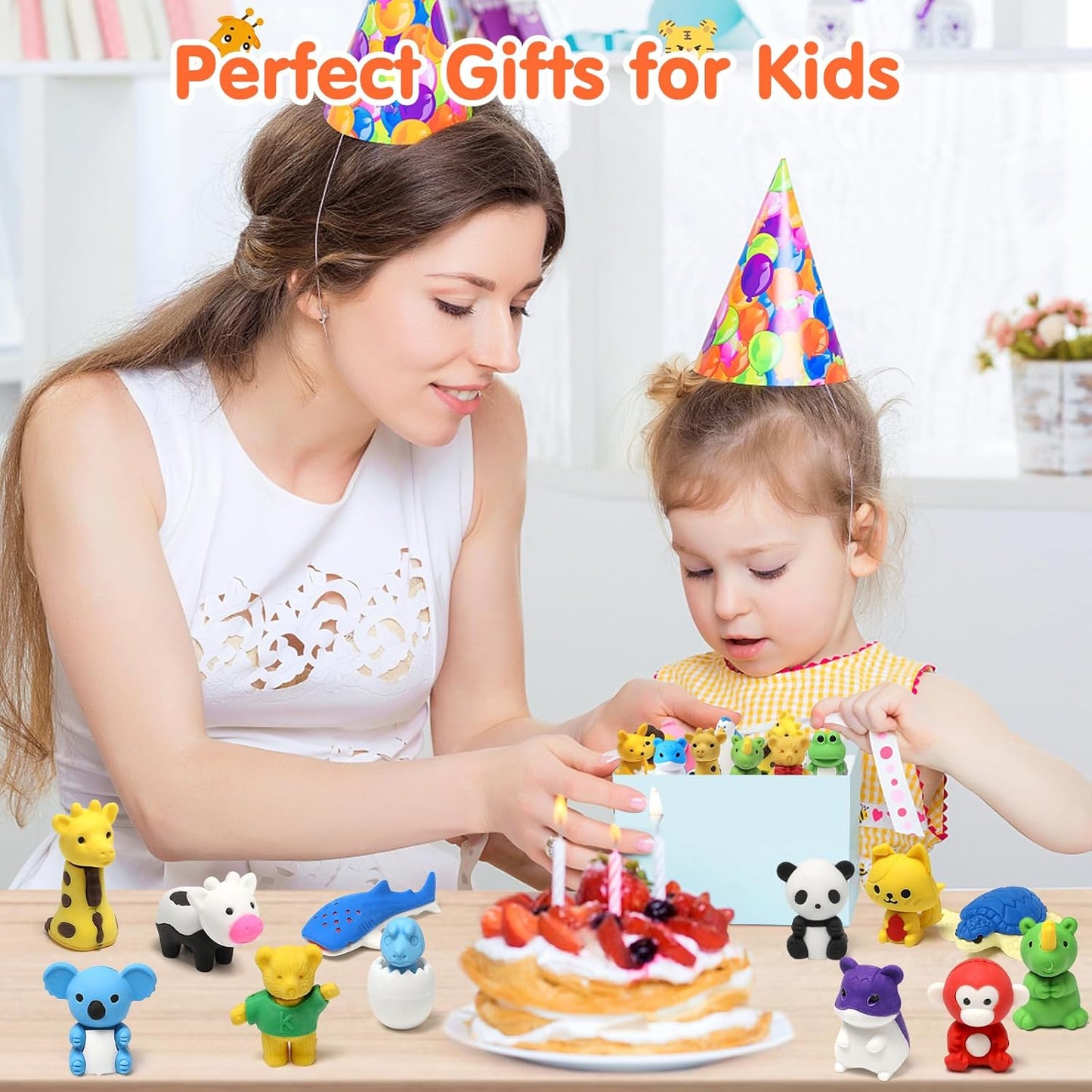 34 Pack Animal Pencil Erasers for Kids, 3D Mini Puzzle Take Apart Erasers, Desk Pets & Treasure Box Toys, Bulk Party Favors, Classroom Prizes, School Supplies, Gift for Boys & Girls