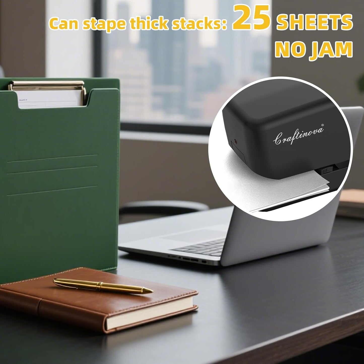 Electric Stapler,Automatic,Inclued 2000 Staples and 1 Staple Remover, Heavy Duty Can Store 210 Staples,AC or Battery Powered Stapler Heavy Duty, 25 Sheet Capacity.