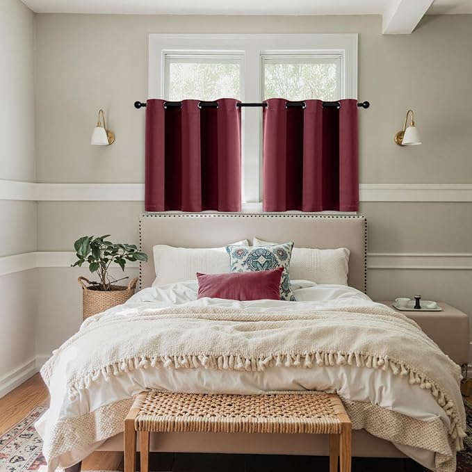 MIULEE Short Curtains for Windows - Burgundy Red Blackout Half Window Curtains Thermal Insulated Privacy Drapes for Kitchen Bedroom Bathroom Grommet Top Small Basement Tiers W40 x L36 Inch 2 Panels