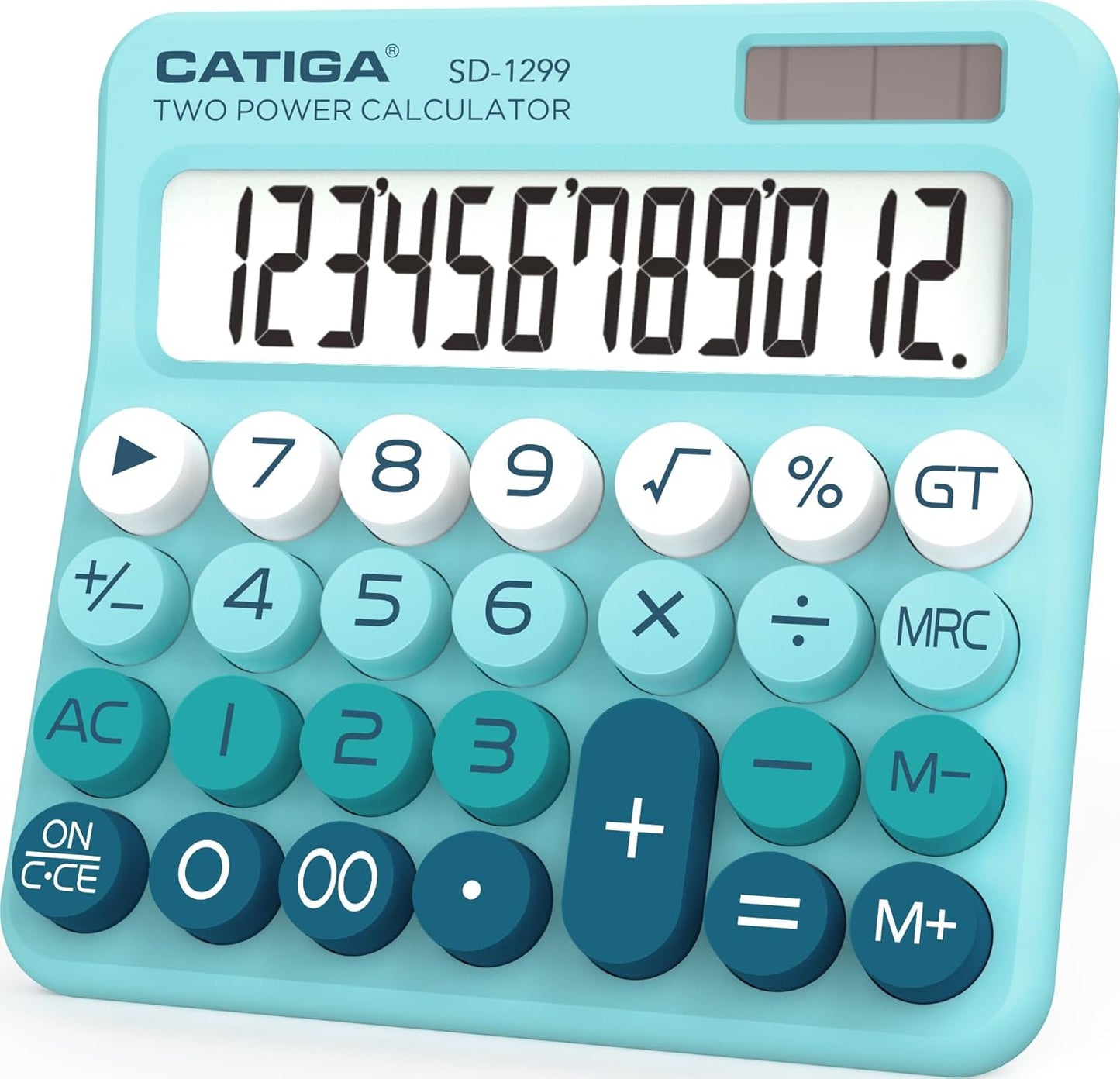 CATIGA Mechanical Switch Calculator with Solar and Battery Dual Power, 12-Digit Large LCD Display, Aesthetic and Cute Desktop Calculator with Big Button, for Home, School and Office Use, SD-1299