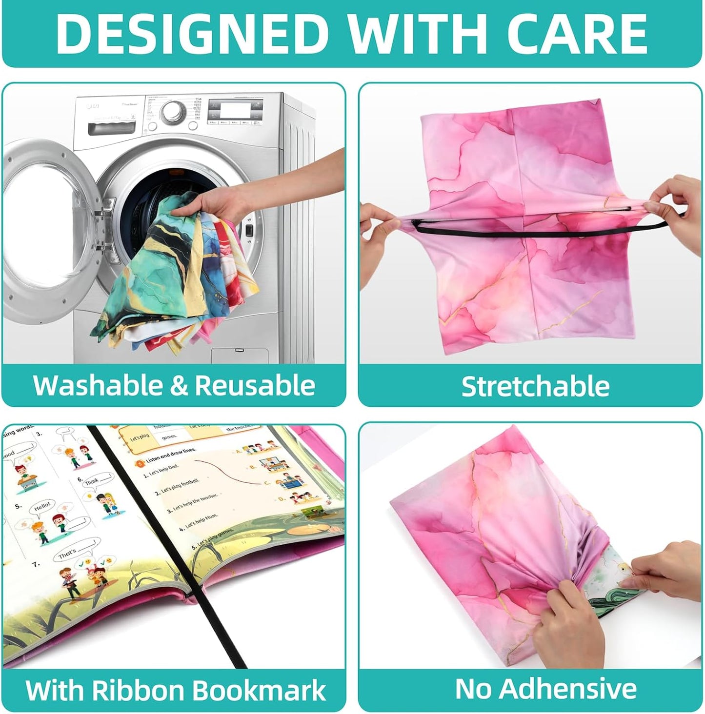 Book Covers – 9 Pack Jumbo Stretchable Book Covers, Reusable & Washable Fabric Book Sleeves for Hardcover & Paperback Textbooks up to 9 x 11 in, Marble Pattern, Back to School Supplies