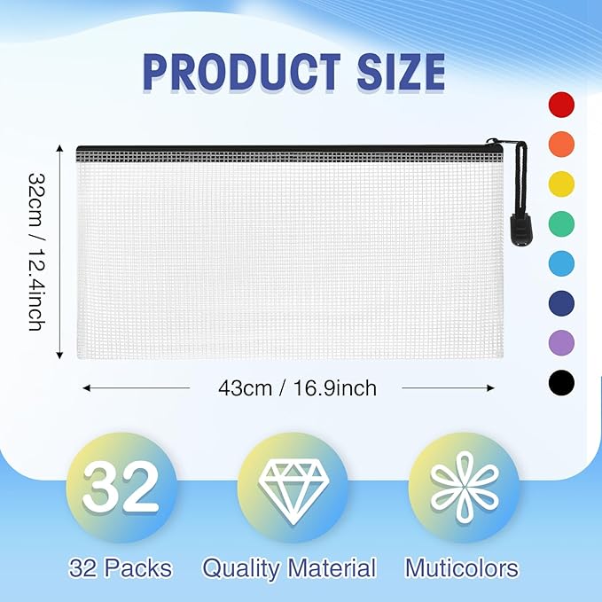 Jetec 32 Pcs Mesh Zipper Bags Toy Storage Bikini Organizer Bag Bolsas Para Guardar Trajes De Baño Waterproof Zipper Reusable Pouch Puzzle Multipurpose for Storage Office(Sweet Color,9.5 x 4.5 Inch)