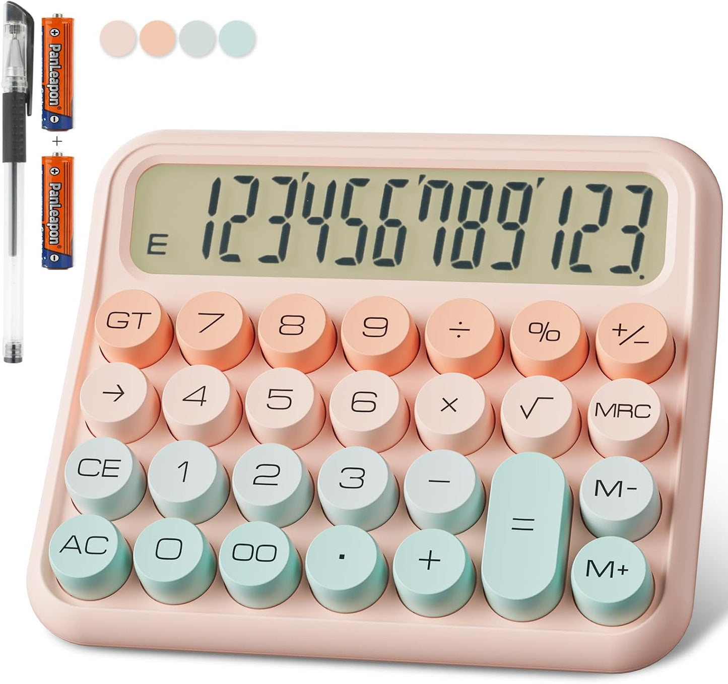Mechanical Calculator 12 Digit Extra Large 5-Inch LCD Display, DECKLIT Battery Desk Calculator, Big Buttons Easy to Press Office Calculators Desktop, 15°Tilt Screen for Kids Calculator(Green&Pink)